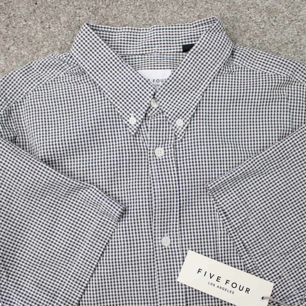Five Four Halstead Shirt NWT‎ Mens Large Black/White Checkered Cotton S/S Button